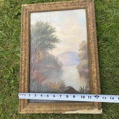 Antique Original Oil Painting Landscape Frame – Mountains, Trees