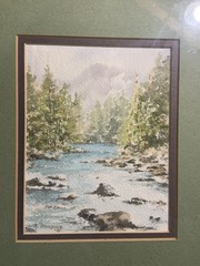 Vtg Art Original Landscape River Creek Watercolor Framed Matted Signed 10.5×12”
