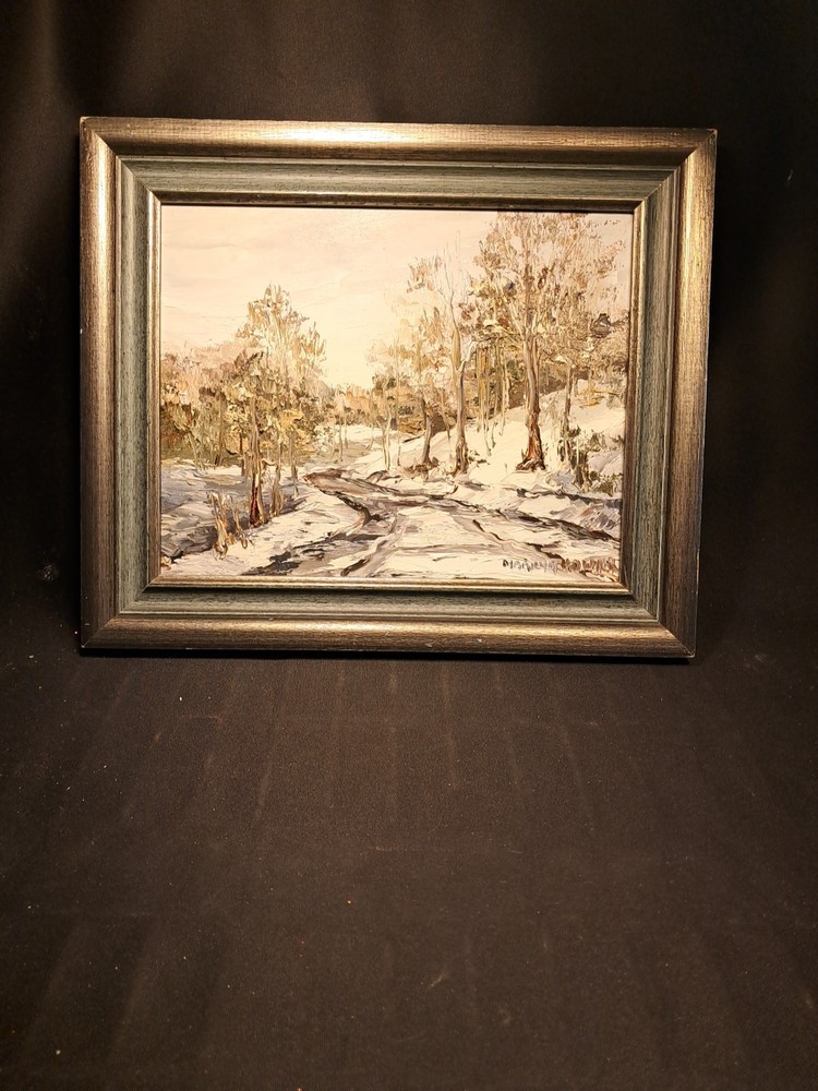 Vintage Original Marilyn H. Dwyer Oil on Masonite Old Pennsylvania Winter Road