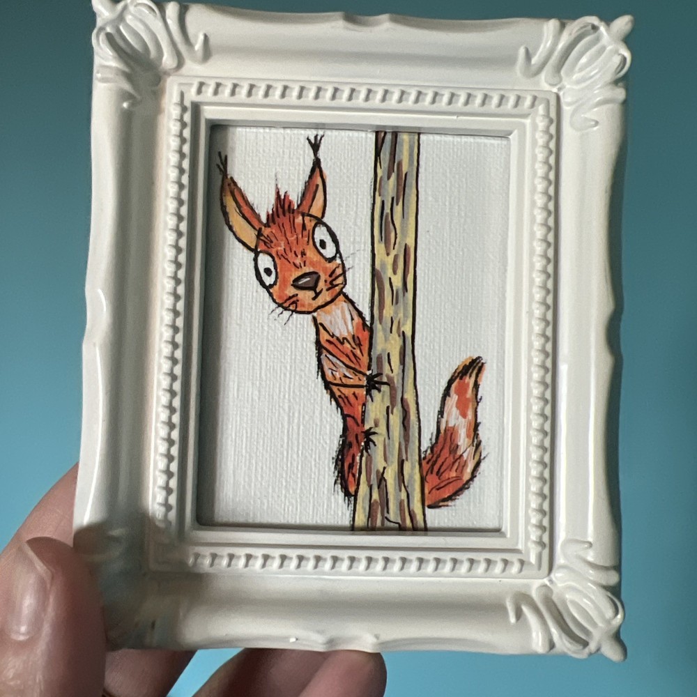 Original Art Squirrel ,miniature Painting,small,mini,framed