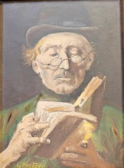 K. Th. Wagner – Reading Man Glasses Portrait Oil Painting Framed Signed