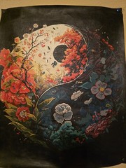 Hand-Painted Yin Yang Moon Artwork | Floral Completed Paint by Number Canvas
