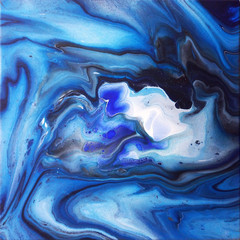 Abstract Painting Original Canvas Art Layered Smoky Blue Fluid Acrylics, 12×12