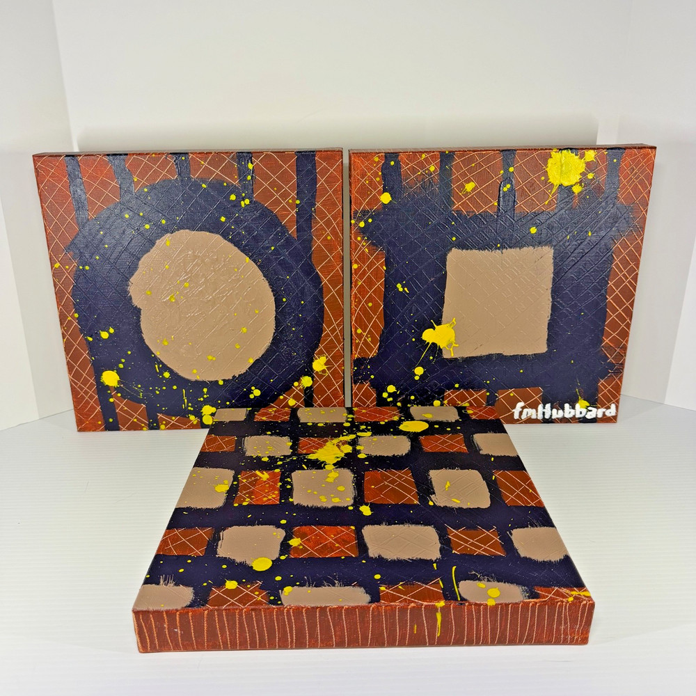 Original Hand-painted Acrylic Abstract Geometric Triptych 12X12 Canvas Set Of 3
