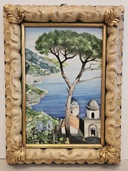 Vintage Venice AMALFI Italy PASCAL RAVELLO Tile Painting in Gold Frame SIGNED