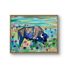 Original Expressionist 11×14 Native Art Buffalo Painting Teal Wall Art Canvas