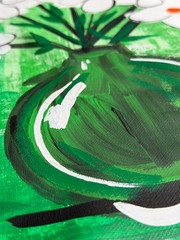 Original „White & Green Flowers – Set 2″ – Acrylic Painting 16×12“ Canvas Paper