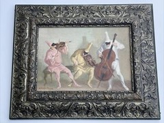 ANGELO DELLA TORRE PAINTING THREE MUSICIANS JESTERS MID CENTURY ITALIAN LISTED