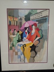 Original Mixed Media Painting Signed Itzchak Tarkay (1935-2012) Women in Cafe