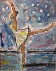 ONE BALLERINA 8×10 oil painting woman ballet dance WOOD original signed Crowell