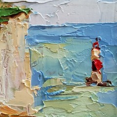 Beachy Head Lighthouse Original Painting England Seascape Modern Wall Artwork
