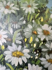 Original 1940s 50s Felix Pinto Gonzales Still Life Daisies Oil Painting 27 X 27”