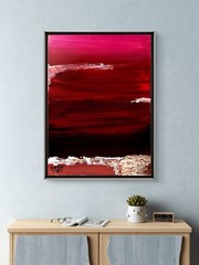 XIN-XIN Original Acrylic Painting Abstract Crimson Seascape Red Moody Art 12×16