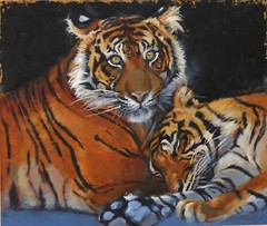 Tigers Wildlife, Original Oil Painting, Big Cats signed Sumatran Tigers