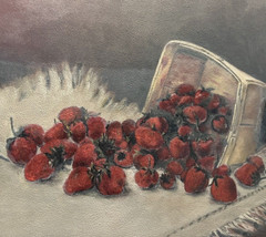 Antique Still Life Oil Painting Rug Strawberries 23 1/8″x19 1/4″