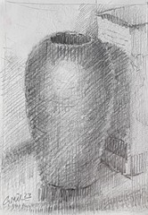 GERRY MILLER. “Still life vase”. Pencil Drawing on Paper.10x13cm.