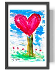 Guajardo Art Heart Tree and Flowers 9X6 Paper Unique Abstract Expressionism