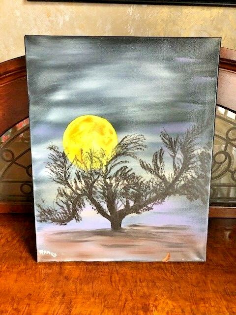 ORIGINAL PAINTING „MY YELLOW MOON“ OIL ON CANVAS BY ELIU RAMOS-SIGNED