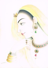 Handmade Ragini Painting Of Beautiful Indian Queen Fine Art On Paper 9.5×13 Inch