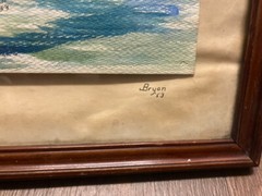 MCM Painting Signed Bryan ’53 Sail Boat Original Nautical Art in Wooden Frame
