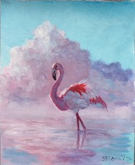 Cute Pink flamingo Painting bird Animals Portrait Art Original Paintings artwork