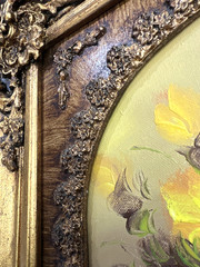 Vintage Impressionist Floral Oil Painting Ornate Gilt Oval Frame Signed Original