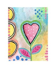 ACEO By Kenna Painting Acrylic & Watercolour Heart Flower 2.5” X 3.5” Signed ÀTC