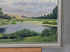 Signed Oil Painting Landscape River Scene on Board with Frame
