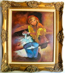 SANDU LIBERMAN 1923-1977 ORIGINAL OIL PAINTING ON CANVAS SIGNED CHILD PLAYING