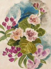 Pink Flowers 11 1/2″ x 9″ Oil Painting-1930s-Amalia Ludwig