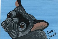 ACEO Original Miniature Painting Black French Bulldog Dog Art -Carla Smale