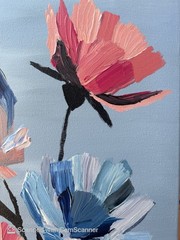 Impasto Pink Blue Flowers Original Acrylic Painting 11×14 Signed Canvas Art