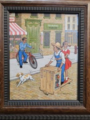 C. Carson Signed Americana Folk Art Painting – „The Soapbox Derby“ – Framed 14 ×