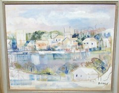 ALFRED BIRDSEY OLD BERMUDA TOWN SCENE SAIL BOATS ORIGINAL OIL ON CANVAS PAINTING