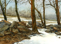 ORIGINAL WATERCOLOR WINTER LANDSCAPE by Linda Henry – Matted and ready to frame!
