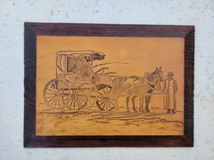 HORSE AND CART TOOLED MOUNTED LEATHER WALL ART MADE IN WESTERN AUSTRALIA
