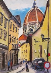 Oil Painting on Canvas Panel ,“Florence“, 23cmx18cm, Signed