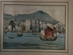 Old/Vintage original Hand Painted Watercolor hong Kong landscape not a print