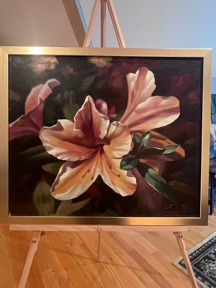 FLORAL STILL LIFE Oil on Canvas Original Painting by the Korean Artist J.C. Seo