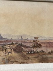 ANTIQUE LANDSCAPE PAINTING TOWN VIEW MEXICAN INDIAN HOME PEOPLE VILLAGE OLD