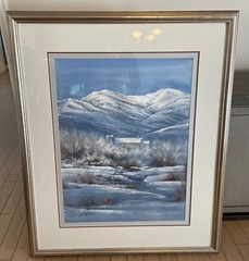 Large Kathryn Carling Wilson Barn Landscape Watercolor Utah Artist Framed