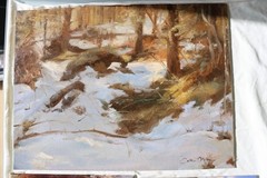 Contemporary Impressionist Norwegian Snowy Landscape Small Oil Painting Signed