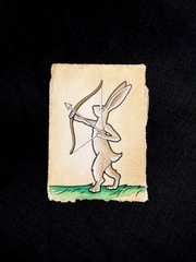 ACEO Art Card, NeoMedieval Rabbit with Bow