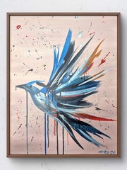 Hand Painted Abstract Minimalist Bird Wall Art Acrylic Canvas Room Decor 16×20