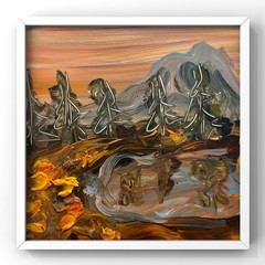 Vibrant Sunset Lake Oil Painting Impasto Orange Brown Evening Landscape Abstract
