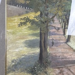 Antique Watercolor Painting Signed 1926 Illegibly Walking Path 27×33”
