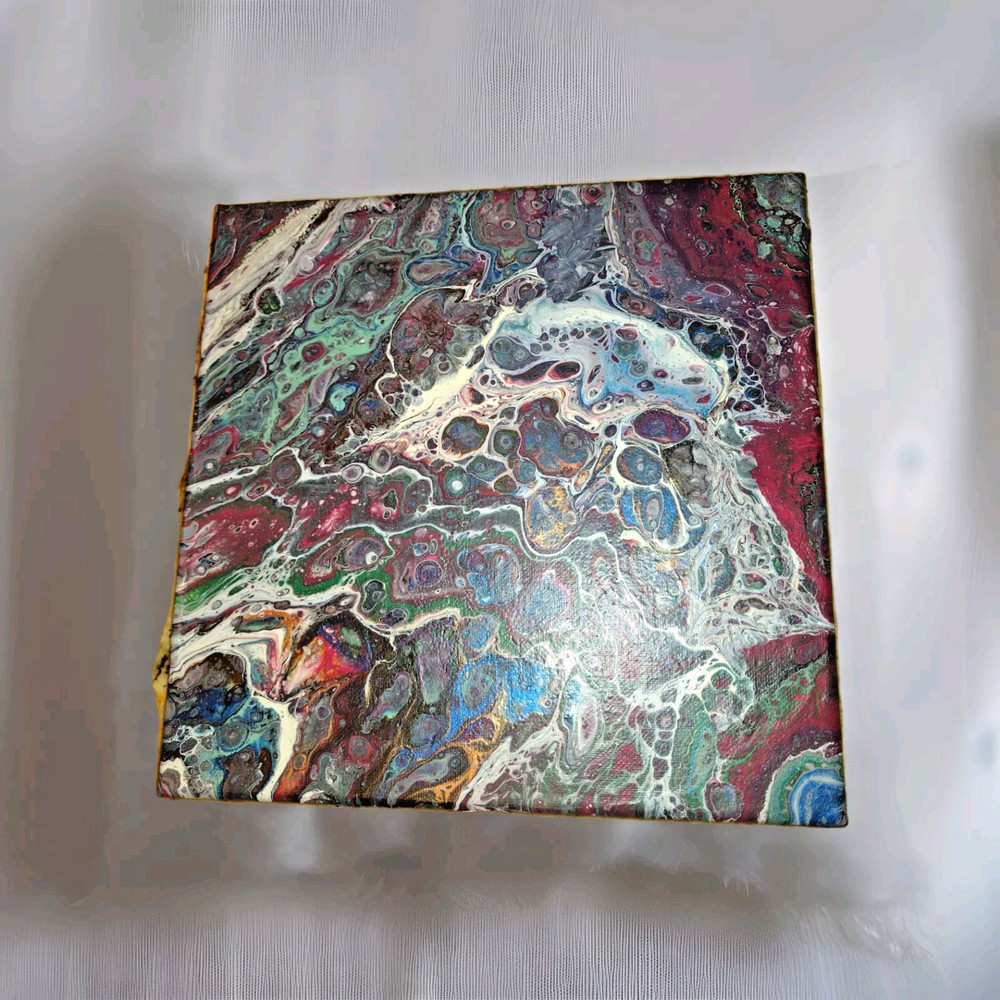 Original Acrylic Painting Abstract Art Fluid Pour Multi Color Purples Small
