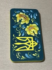 Ukrainian patriotic original acrylic painting yellow blue flowers and trident