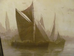 Antique Pastel Boston Harbor Skyline at Dawn by Clarence E. Braley