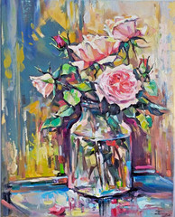art 677 original painting 19.7×15.7 in (50х40 cm) oil on canvas rose still life